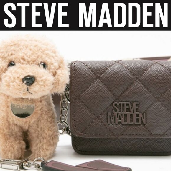 Steve Madden BWren Quilted Flap Card Case Wallet & Bag Charm Set - Picture 1 of 8